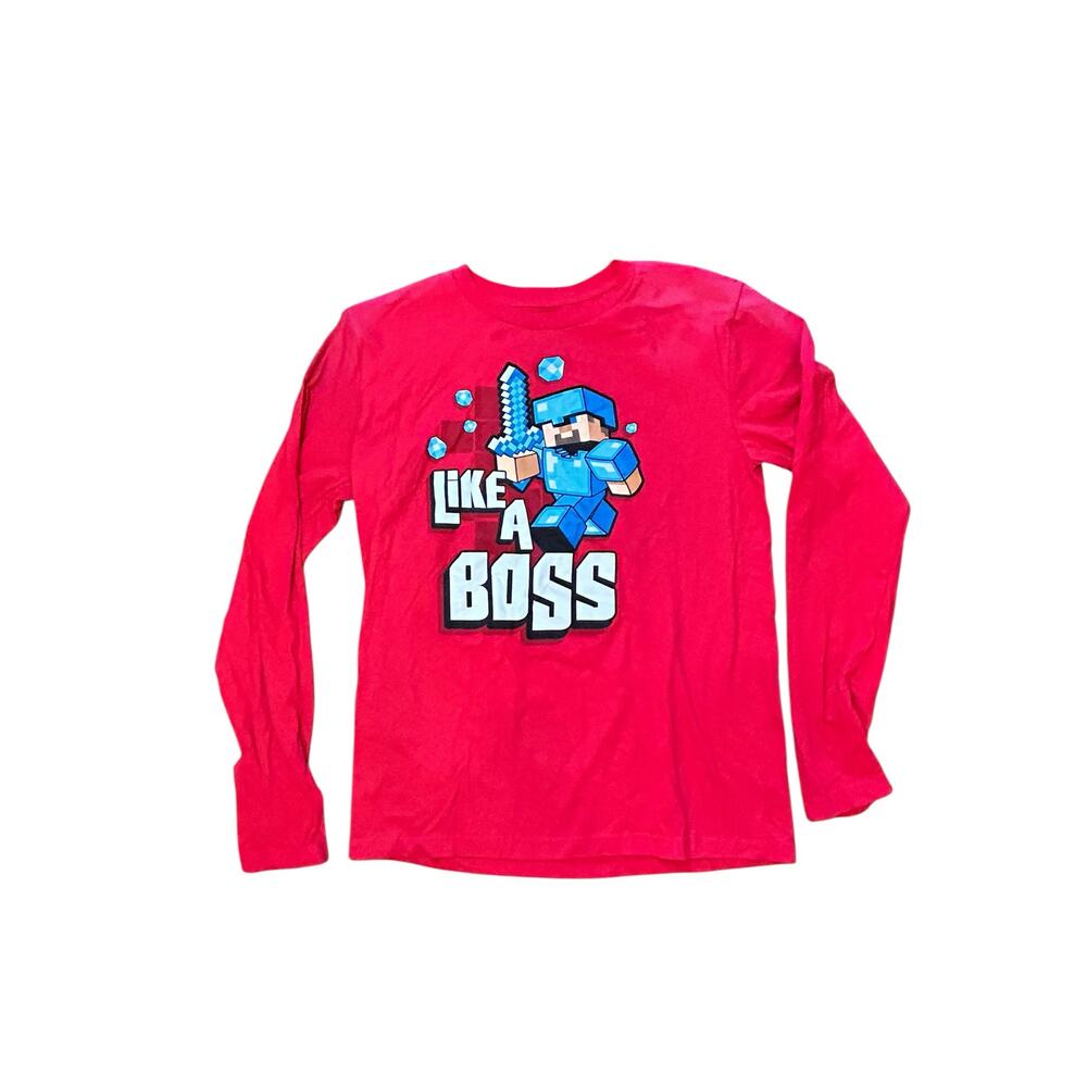 2013 Minecraft Red "Like A Boss" Long Sleeve Shirt Youth Boys XL